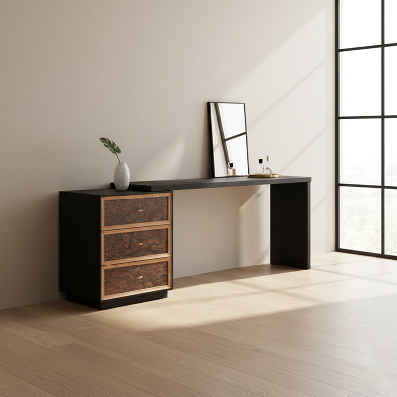 Sturdy Vintage Makeup Vanity - Sleek Structure & Warm Touch 3-Drawer Organized Storage Table For Bedroom Lumendat