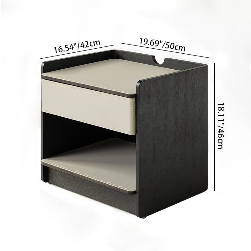 Contemporary Curved Edge Saddle Leather Bedside Table - Open Storage 1 Drawer Nightstand For Bedroom Lumendat