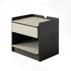 Contemporary Curved Edge Saddle Leather Bedside Table - Open Storage 1 Drawer Nightstand For Bedroom Lumendat