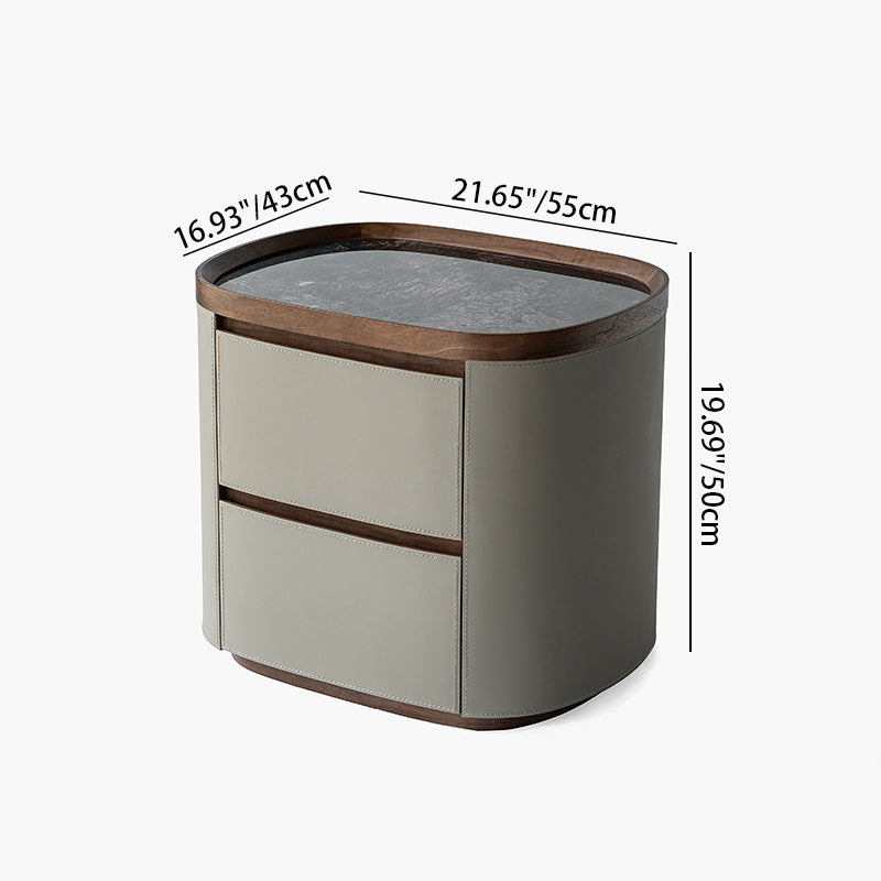 Modern Luxury Rounded Edge Bedside Cabinet - Saddle Leather 2 Drawer Nightstand For Bedroom Lumendat