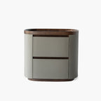 Modern Luxury Rounded Edge Bedside Cabinet - Saddle Leather 2 Drawer Nightstand For Bedroom Lumendat