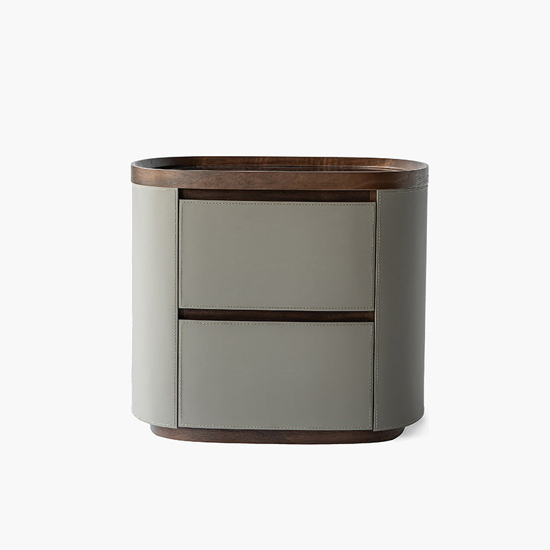 Modern Luxury Rounded Edge Bedside Cabinet - Saddle Leather 2 Drawer Nightstand For Bedroom Lumendat