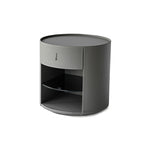 Contemporary Circular Round Bedside Table - Microfiber Leather 1 Drawer Nightstand For Bedroom Lumendat