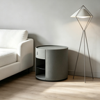 Contemporary Circular Round Bedside Table - Microfiber Leather 1 Drawer Nightstand For Bedroom Lumendat