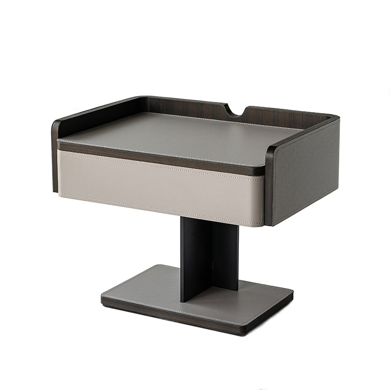Contemporary Soft-Touch Faux Saddle Leather End Table - Floating 1 Drawer Nightstand For Bedroom Lumendat