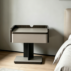 Contemporary Soft-Touch Faux Saddle Leather End Table - Floating 1 Drawer Nightstand For Bedroom Lumendat