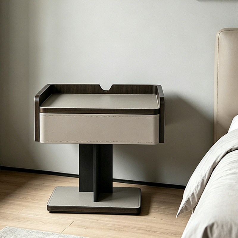 Contemporary Soft-Touch Faux Saddle Leather End Table - Floating 1 Drawer Nightstand For Bedroom Lumendat