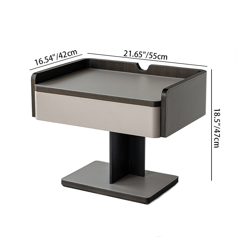Contemporary Soft-Touch Faux Saddle Leather End Table - Floating 1 Drawer Nightstand For Bedroom Lumendat