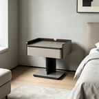 Contemporary Soft-Touch Faux Saddle Leather End Table - Floating 1 Drawer Nightstand For Bedroom Lumendat