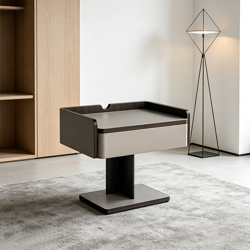 Contemporary Soft-Touch Faux Saddle Leather End Table - Floating 1 Drawer Nightstand For Bedroom Lumendat