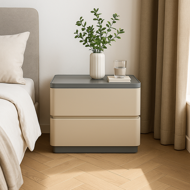 Modern Minimalist Eco-Friendly Bedside Cabinet - Floating Edge 2 Drawers Nightstand For Bedroom Lumendat