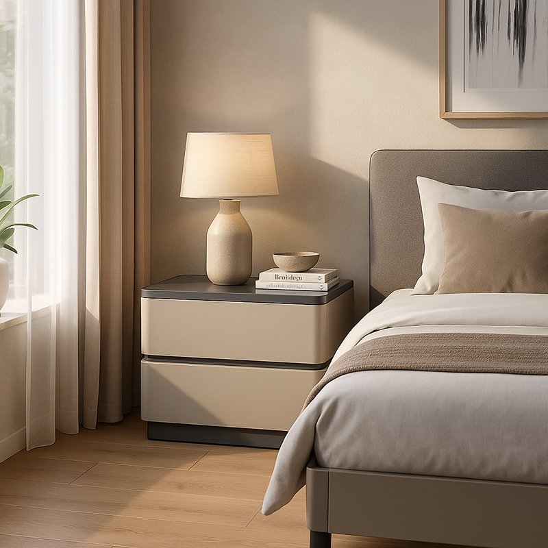 Modern Minimalist Eco-Friendly Bedside Cabinet - Floating Edge 2 Drawers Nightstand For Bedroom Lumendat