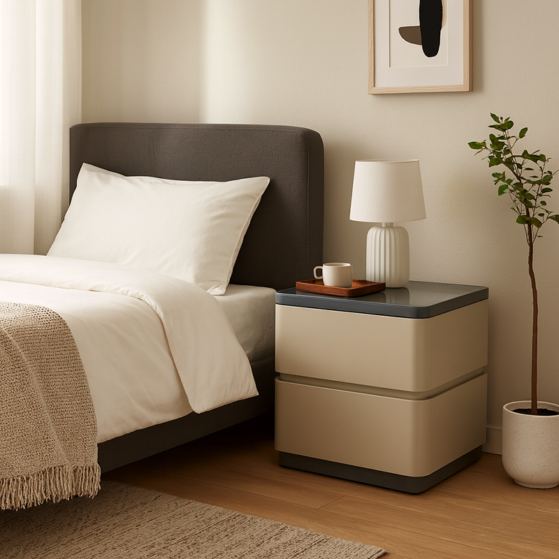 Modern Minimalist Eco-Friendly Bedside Cabinet - Floating Edge 2 Drawers Nightstand For Bedroom Lumendat