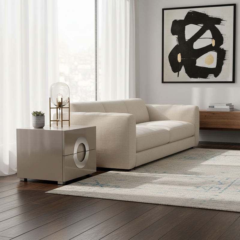 Modern Minimalist High-Gloss Unique Round Handle Bedside Cabinet - 2 Drawers Nightstand For Bedroom Lumendat
