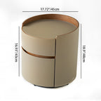 Traditional Chinese Faux Saddle Leather Round Bedside Table - 2 Drawers Nightstand For Bedroom Lumendat
