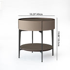 Contemporary Creative Saddle Leather Side Table - Round Metal Legs 1 Drawers Nightstand For Bedroom Lumendat