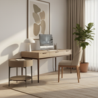 Contemporary Creative Saddle Leather Side Table - Round Metal Legs 1 Drawers Nightstand For Bedroom Lumendat
