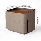 Modern Luxury Faux Saddle Leather Side Table - Soft-Edge Square 2 Drawers Nightstand For Bedroom Lumendat