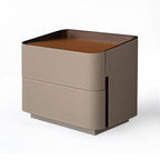 Modern Luxury Faux Saddle Leather Side Table - Soft-Edge Square 2 Drawers Nightstand For Bedroom Lumendat