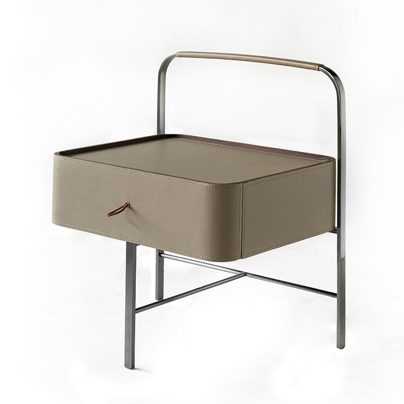 Contemporary Saddle Leather Nightstand With 1 Drawer - Creative Floating Side Table For Bedroom Lumendat