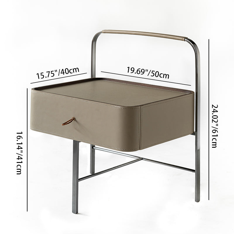 Contemporary Saddle Leather Nightstand With 1 Drawer - Creative Floating Side Table For Bedroom Lumendat