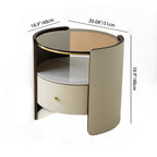 Contemporary Scandinavian Round Floating Side Table - Wrapped Saddle Leather Nightstand 1 Drawer For Bedroom Lumendat