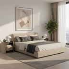Contemporary Scandinavian Round Floating Side Table - Wrapped Saddle Leather Nightstand 1 Drawer For Bedroom Lumendat