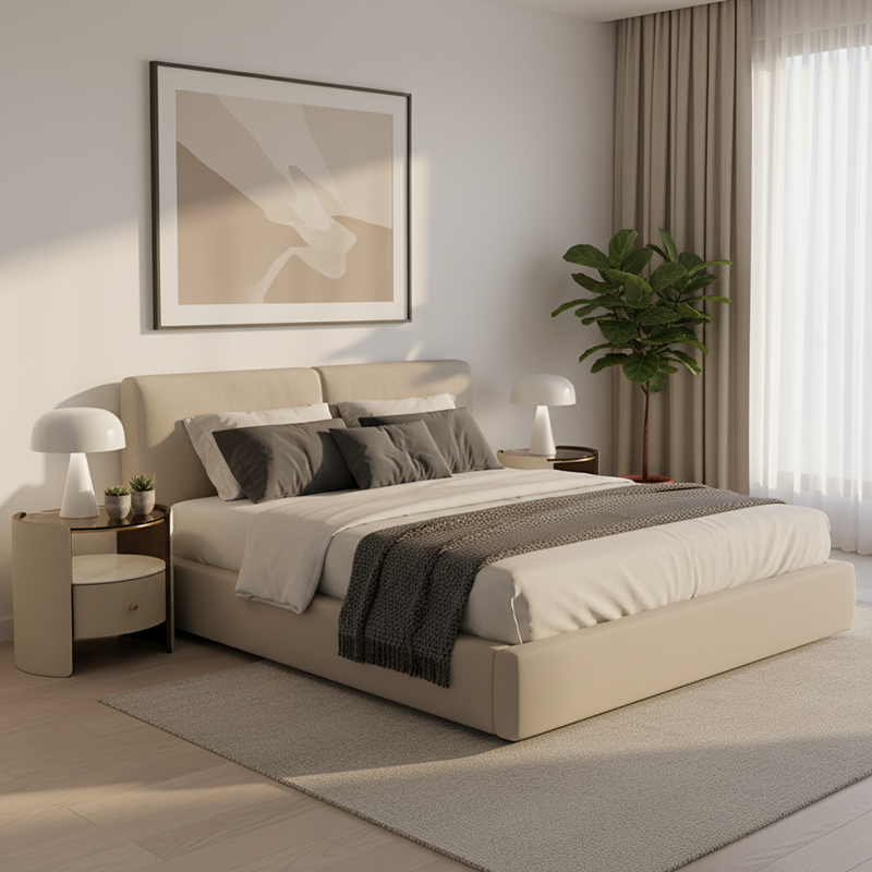 Contemporary Scandinavian Round Floating Side Table - Wrapped Saddle Leather Nightstand 1 Drawer For Bedroom Lumendat
