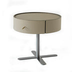 Contemporary Round Floating Nightstand With 1 Drawer - Faux Saddle Leather Bedside Table For Bedroom Lumendat
