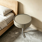 Contemporary Round Floating Nightstand With 1 Drawer - Faux Saddle Leather Bedside Table For Bedroom Lumendat