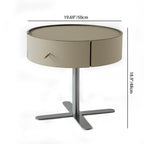Contemporary Round Floating Nightstand With 1 Drawer - Faux Saddle Leather Bedside Table For Bedroom Lumendat