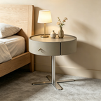 Contemporary Round Floating Nightstand With 1 Drawer - Faux Saddle Leather Bedside Table For Bedroom Lumendat