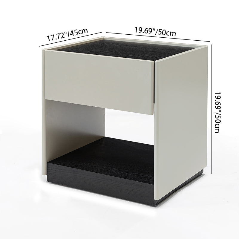 Modern Square Veneered Plywood Bedside Table - Minimalist Clean Lines Nightstand With Drawer For Bedroom Lumendat