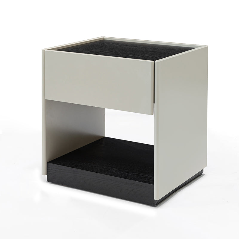 Modern Square Veneered Plywood Bedside Table - Minimalist Clean Lines Nightstand With Drawer For Bedroom Lumendat
