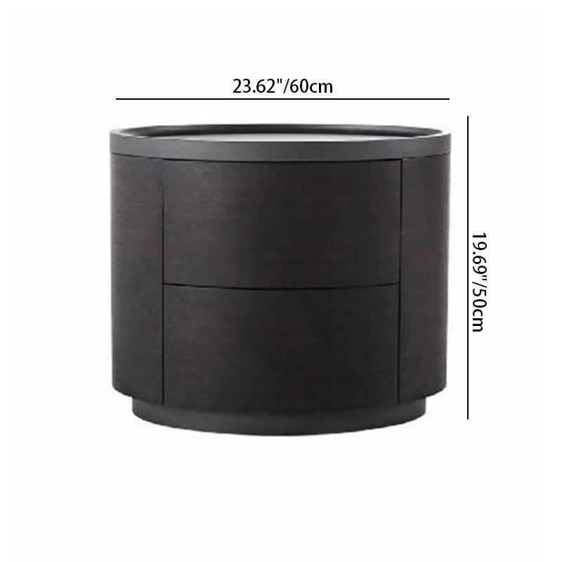 Traditional Vintage Cylinder Nightstand With 2 Drawers - Raised Guardrail Top Bedside Table For Bedroom Lumendat
