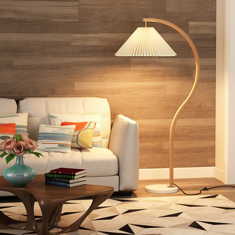 Modern Minimalist Pleated Fabric Iron Marble Curved Iron 1-Light Standing Floor Lamp For Living Room Lumendat
