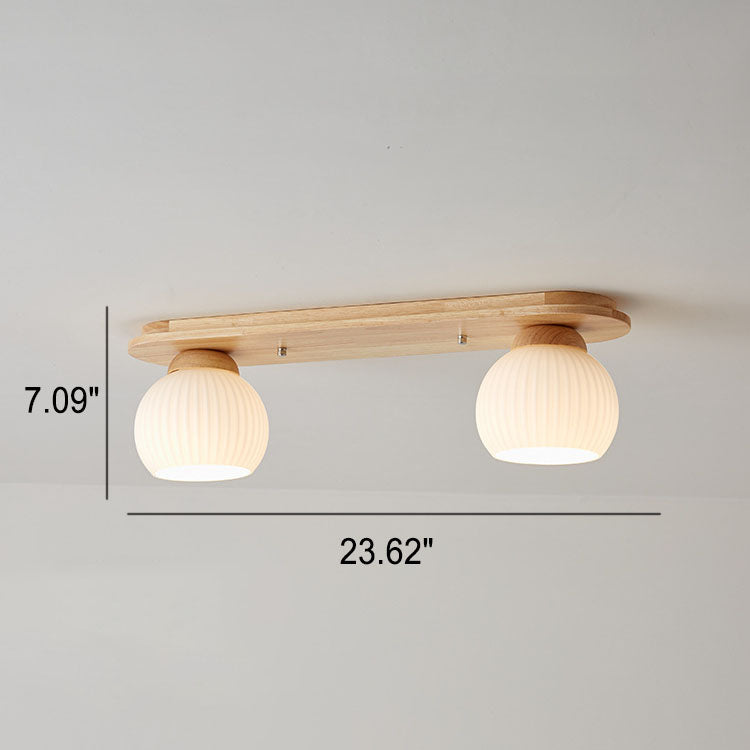 Japanese Vintage Striped Glass Wood Long Plate 2/3 Light Flush Mount Ceiling Light Lumendat