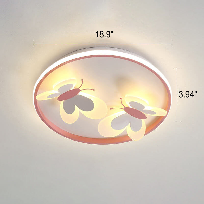 Lumendat Cartoon Creative Pink Butterfly Circle LED Flush Mount Ceiling Light Lumendat