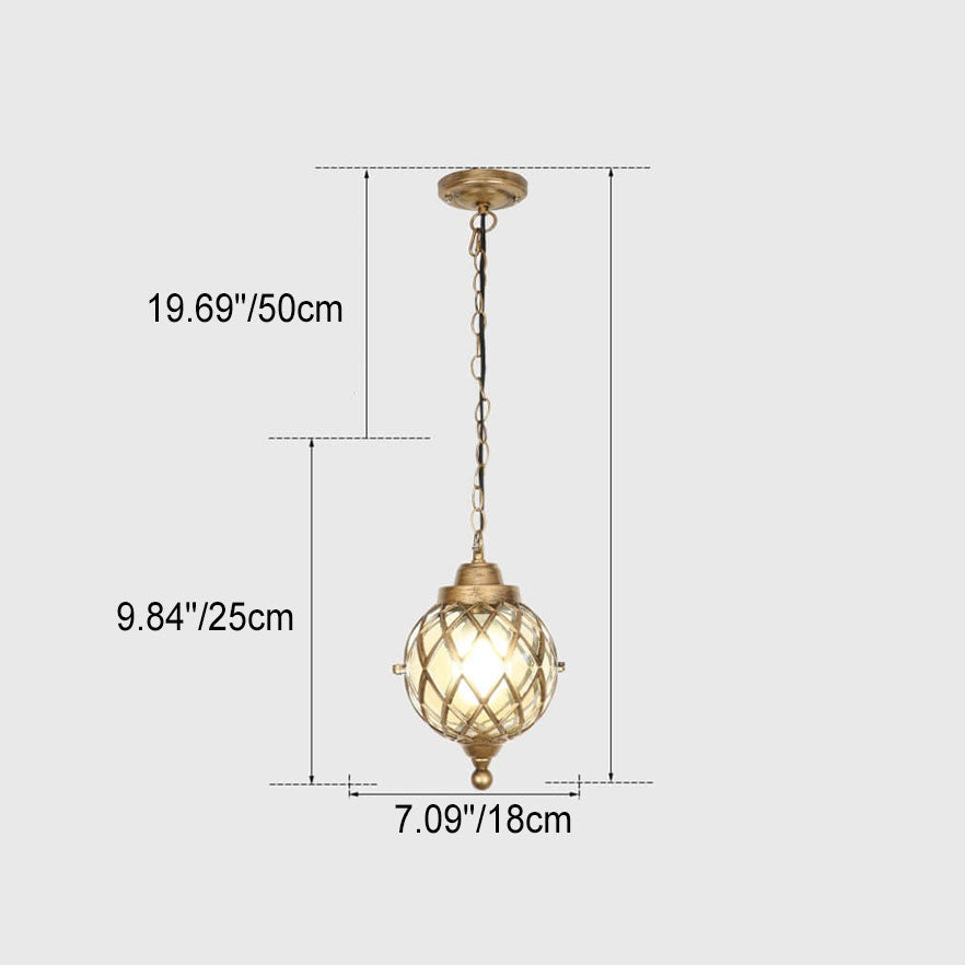 European Vintage Round Ball Die-cast Aluminum Glass Waterproof Outdoor 1-light Pendant Light BulbSquare