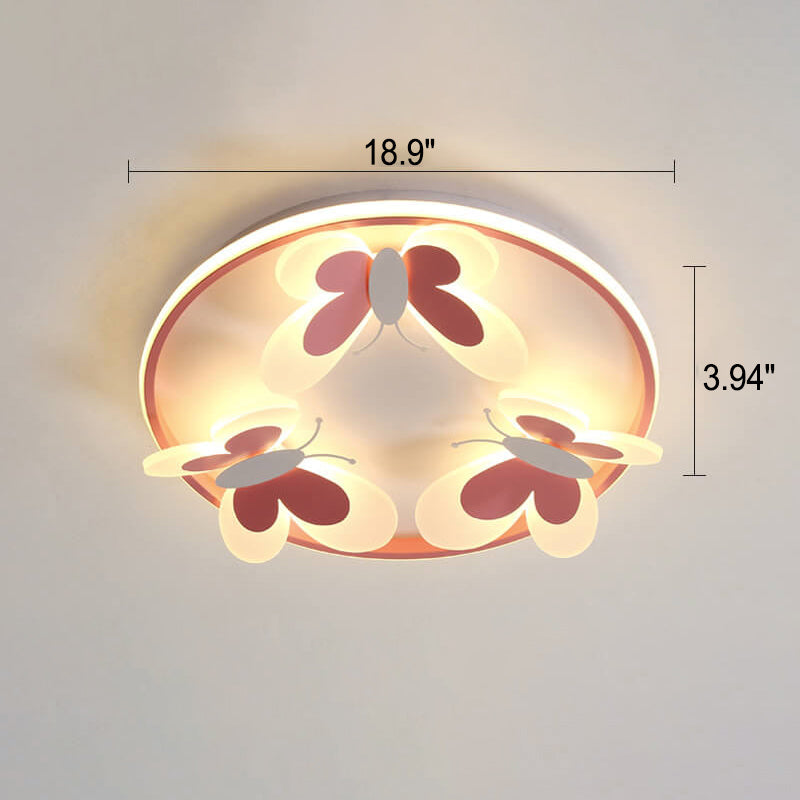 Lumendat Cartoon Creative Pink Butterfly Circle LED Flush Mount Ceiling Light Lumendat