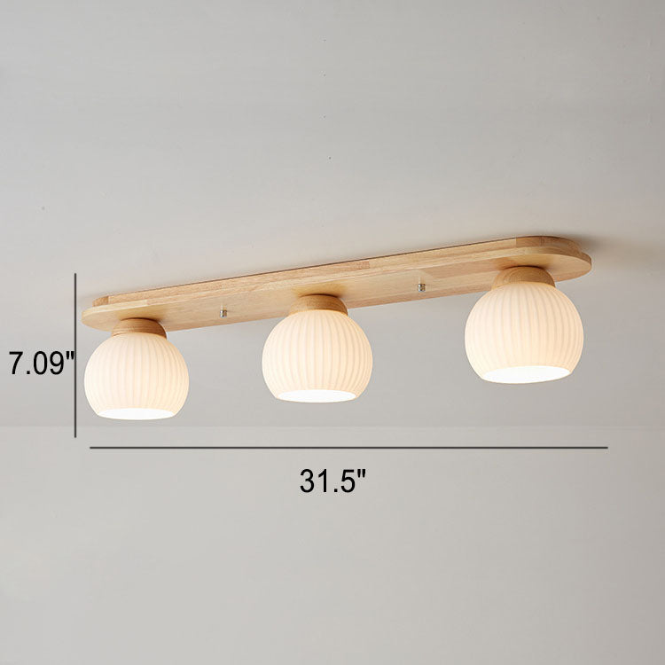 Japanese Vintage Striped Glass Wood Long Plate 2/3 Light Flush Mount Ceiling Light Lumendat