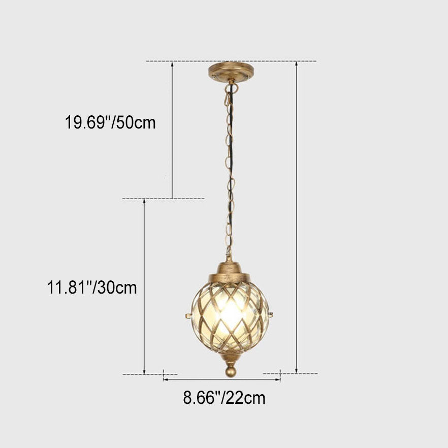 European Vintage Round Ball Die-cast Aluminum Glass Waterproof Outdoor 1-light Pendant Light BulbSquare