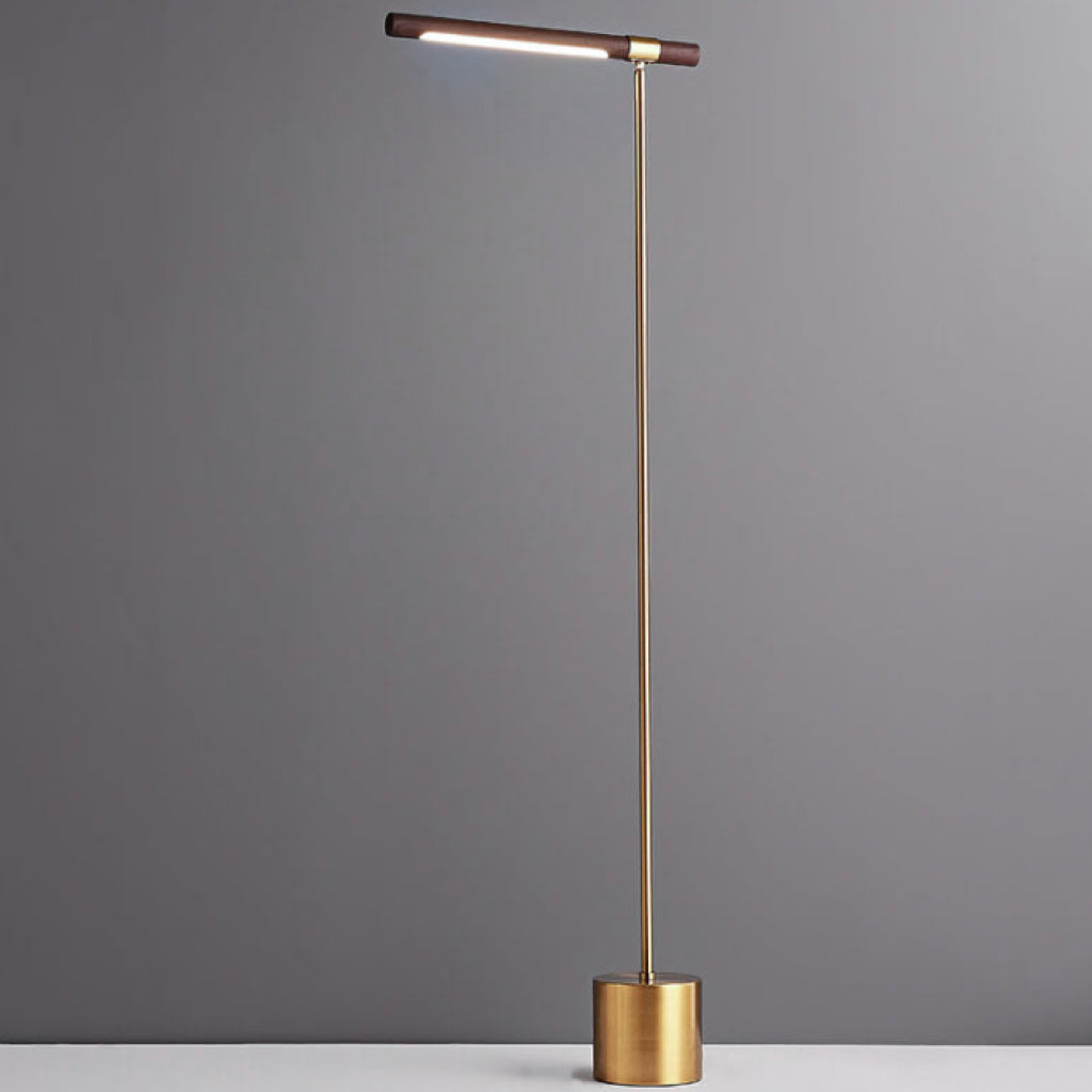 Nordic Minimalist Imitation Walnut Wood Grain Cylindrical Strip Hardware Base LED Standing Floor Lamp Lumendat