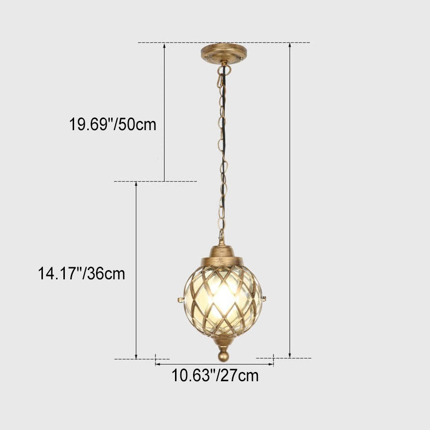 European Vintage Round Ball Die-cast Aluminum Glass Waterproof Outdoor 1-light Pendant Light BulbSquare