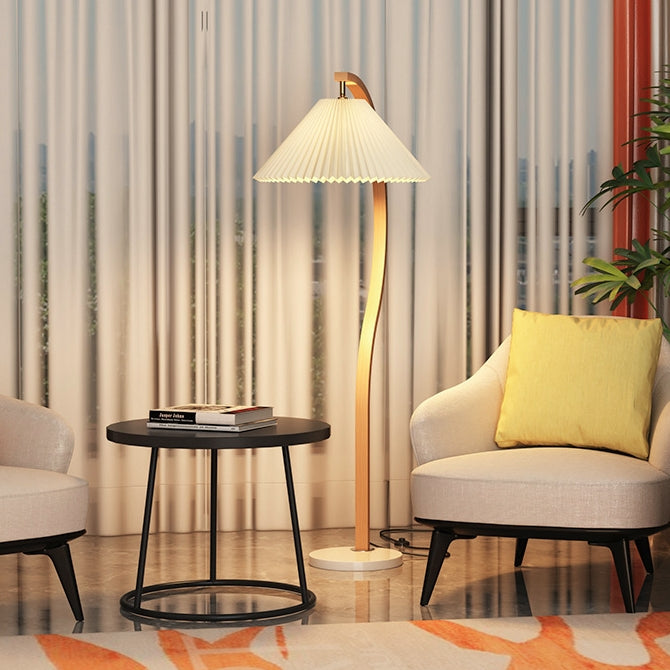Modern Minimalist Pleated Fabric Iron Marble Curved Iron 1-Light Standing Floor Lamp For Living Room Lumendat