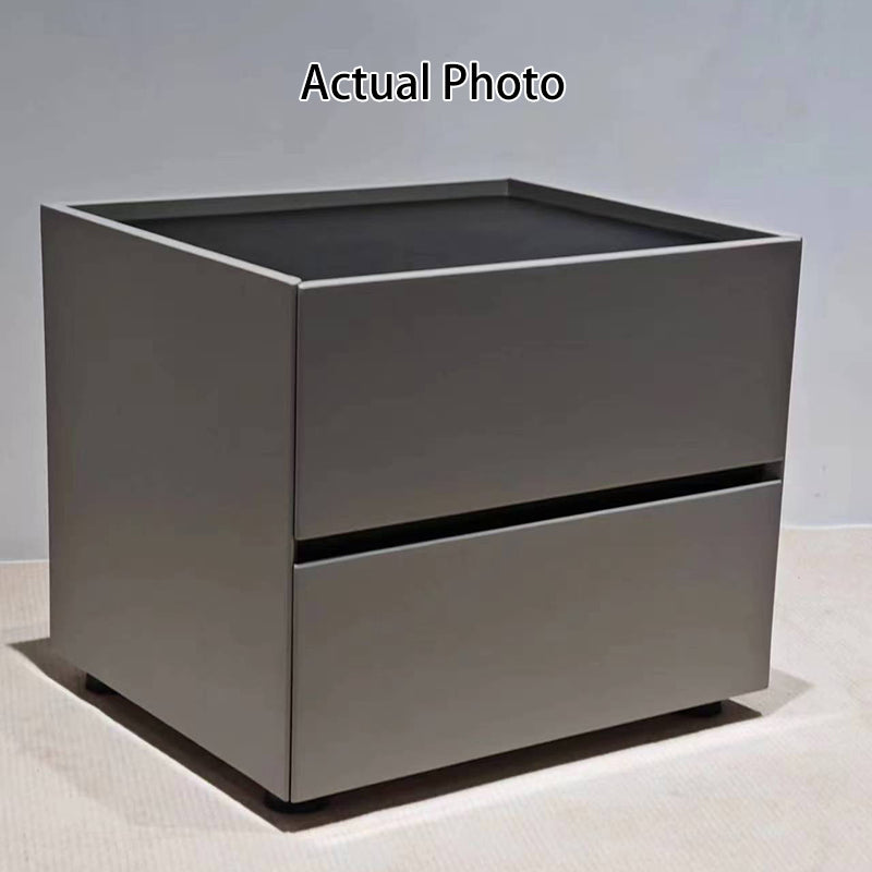 Modern Minimalist Dual-Drawer Nightstand: Light Luxury - Greige Neutral Storage Bedside Table For Bedroom Lumendat
