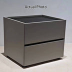 Modern Minimalist Dual-Drawer Nightstand: Light Luxury - Greige Neutral Storage Bedside Table For Bedroom Lumendat