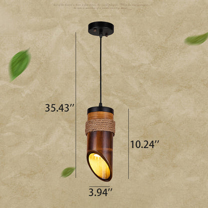 Rustic Vintage Hemp Rope Bamboo 1-light Pendant Light