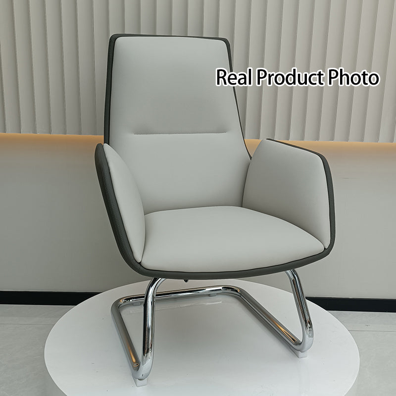 Modern Minimalist Ergonomic Mid Back Leather Plywood & Metal Office Chair - Upholstered Desk Chair With Armrests Comfortable Reception Chair For Home Office Lumendat