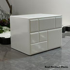Modern Minimalist High-Gloss White Bedside Cabinet - 2 Drawer Geometric Texture Nightstand For Bedroom Lumendat